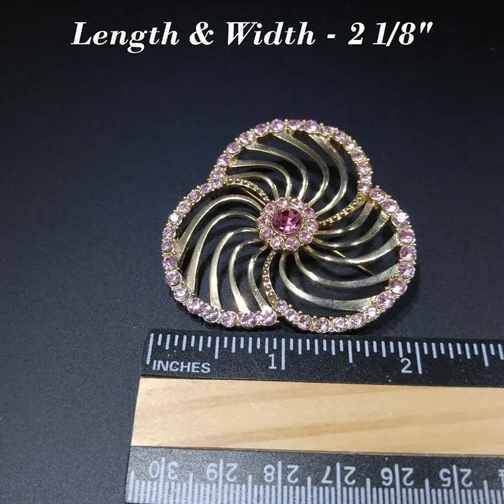 Liz Claiborne Pink Rhinestone Openwork Brooch, 2 1/8 Inches